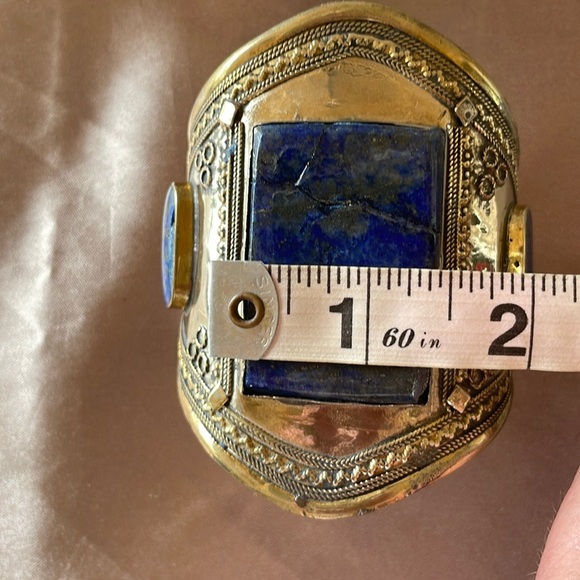 Tribal Lapis Lazuli Lajward Blue 3 Stone Cuff Southwestern Adjustable Cuff - Picture 10 of 12